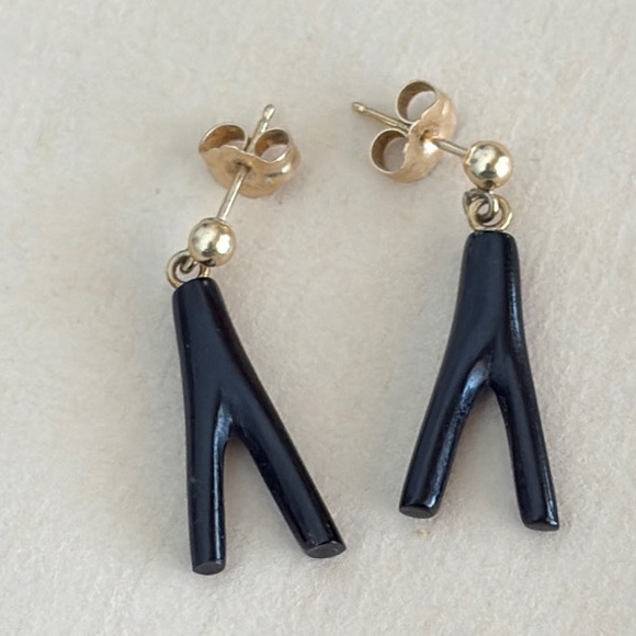 Bernard K Passman Jewelry - RARE! Vintage Bernard K. Passman Black Coral and 14 K Gold Branch Earrings